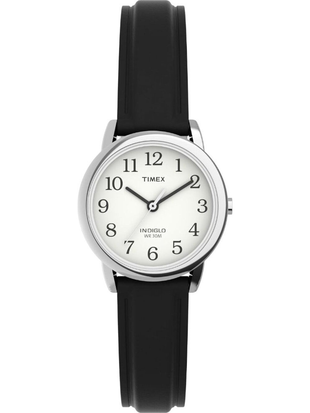 Women's Black/Silver-Tone/White Natural Leather Strap Easy Reader Wrist Watches